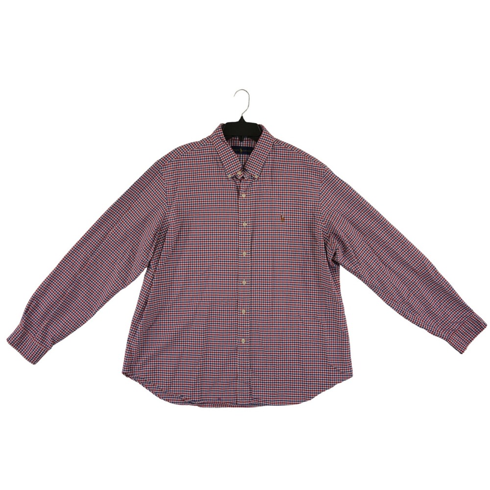 Polo Ralph Lauren Button Down Shirt Men's Size XXL Red Blue Gingham 100% Cotton